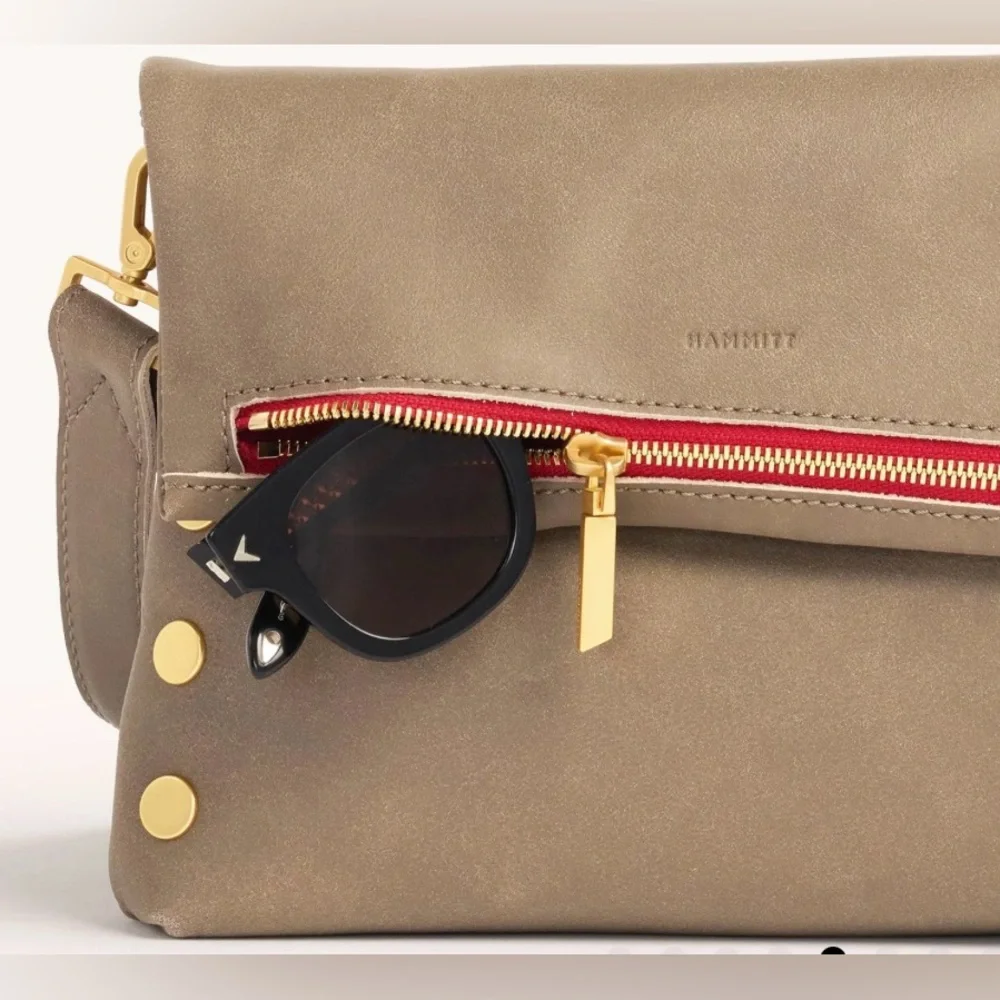 Hammitt VIP Medium Leather Clutch Crossbody Bag in Pewter Grey Red Zipper - Picture 13 of 16